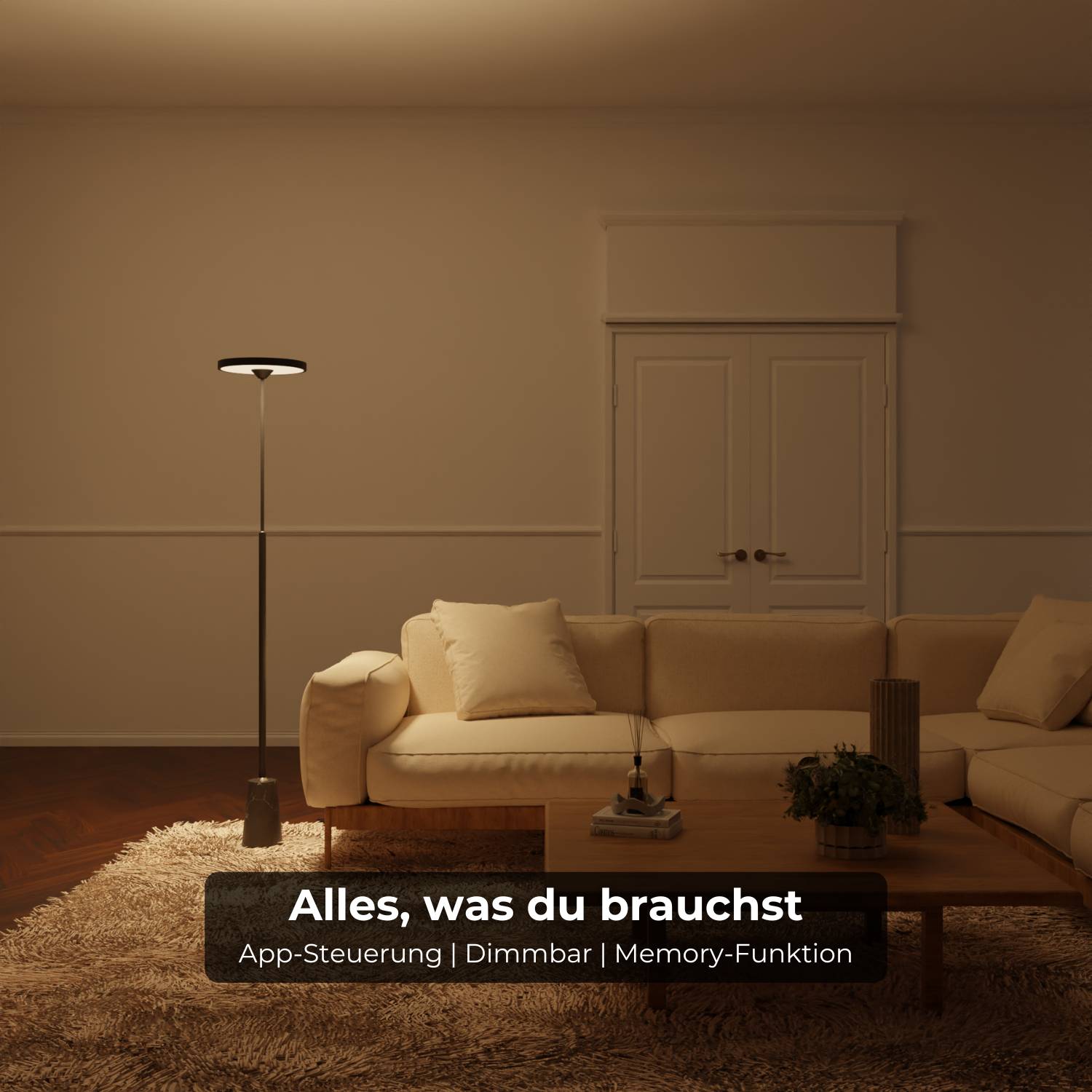 Lampadaire design avec pied en pierre naturelle et forme sculpturale – Lunara