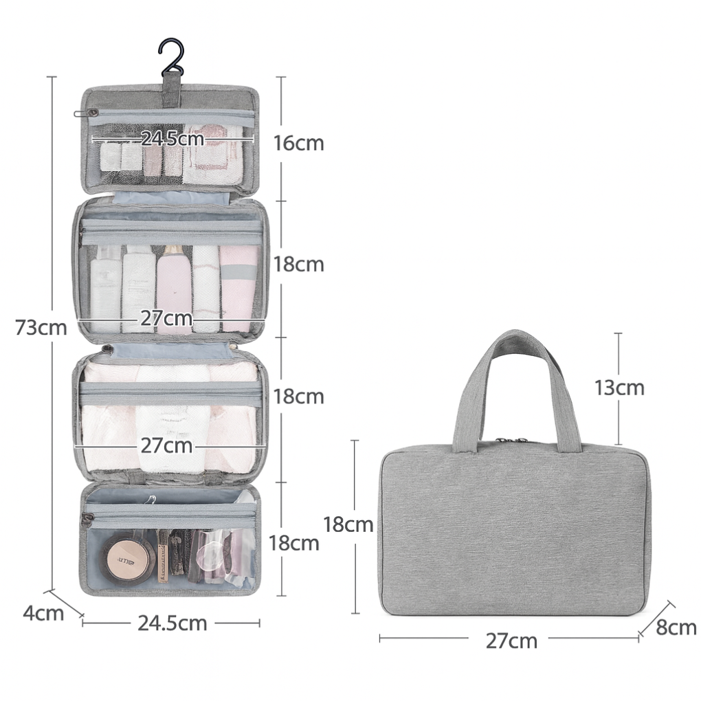 Hanging Toiletry Bag with Removable Organizers, Hook and Compartments, Waterproof for Shower, Bathroom, Travel and Camping | Sansoti