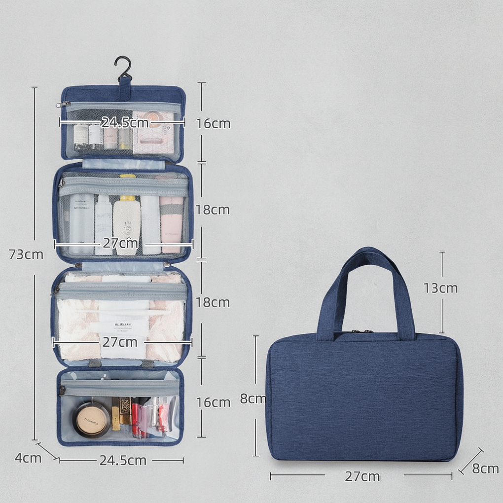 Hanging Toiletry Bag with Removable Organizers, Hook and Compartments, Waterproof for Shower, Bathroom, Travel and Camping | Sansoti