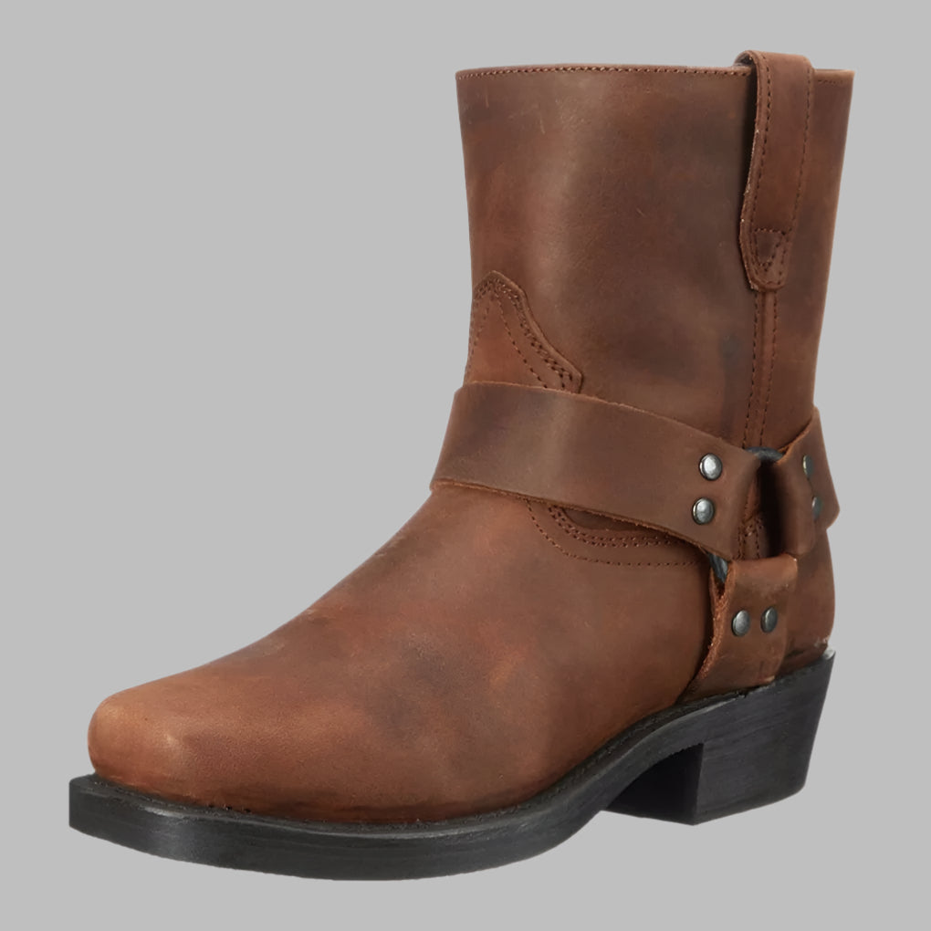 Leren Western Laarzen met Gesp Heren Zwart Bruin Stoer Cowboy Design Comfort Enkel Boots Casual Dagelijks | Sansoti