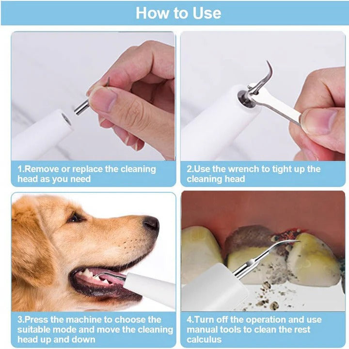 Ultrasonic Pet Teeth Cleaner with LED Light Gentle Vibrations Effective Tartar Removal | Sansoti