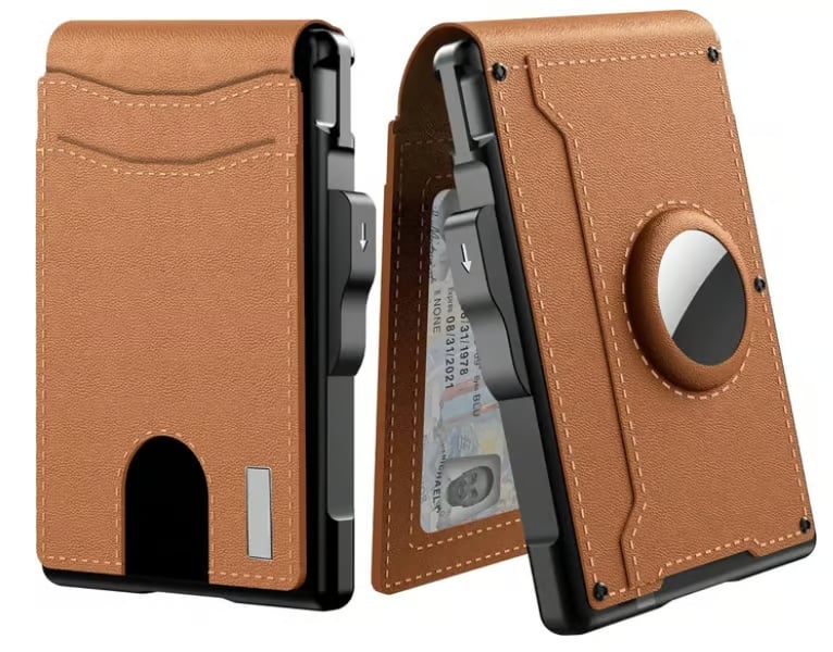 Compacte Portemonnee met RFID-bescherming Geldclip Aluminium Leer Kaarthouder voor 18 Passen Stijlvol Slim | Sansoti