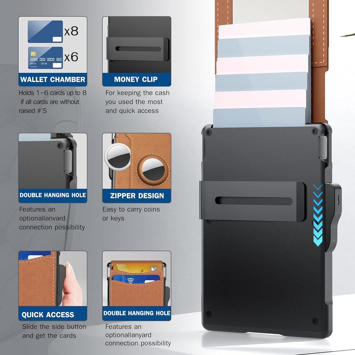 Compacte Portemonnee met RFID-bescherming Geldclip Aluminium Leer Kaarthouder voor 18 Passen Stijlvol Slim | Sansoti