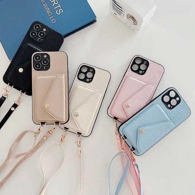 Porte-téléphone crossbody en cuir avec porte-cartes, bandoulière, dragonne, fermoir magnétique et fonction mains libres | Sansoti