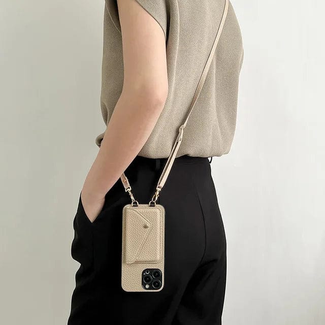 Porte-téléphone crossbody en cuir avec porte-cartes, bandoulière, dragonne, fermoir magnétique et fonction mains libres | Sansoti