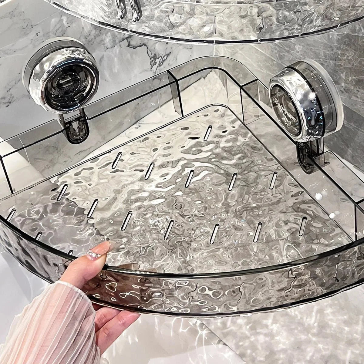 Étagère murale de salle de bains à ventouses, sans perçage, organiseur transparent gris, support de rangement à fixation murale renforcée, tablette de douche | Sansoti