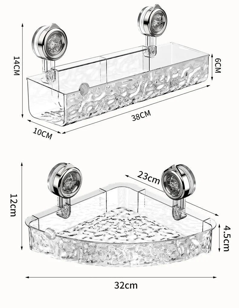 Étagère murale de salle de bains à ventouses, sans perçage, organiseur transparent gris, support de rangement à fixation murale renforcée, tablette de douche | Sansoti