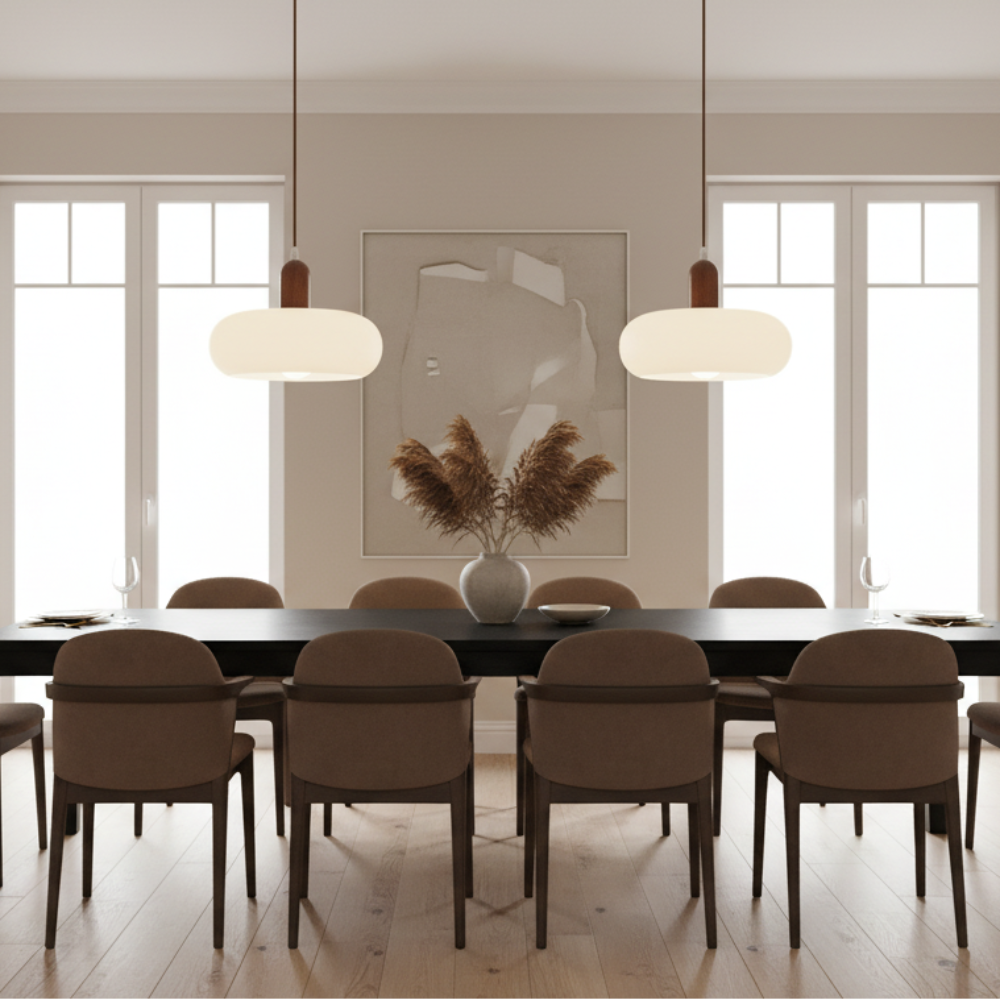 Suspension crème en bois et verre, design scandinave E27, réglable, pour salle à manger, bar, intérieur moderne, salon | Sansoti