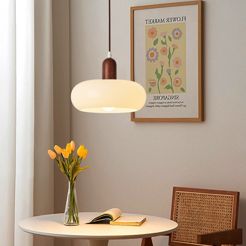 Suspension crème en bois et verre, design scandinave E27, réglable, pour salle à manger, bar, intérieur moderne, salon | Sansoti