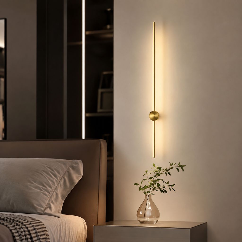 Minimalistische LED-Wandleuchte aus Aluminium 60–80 cm Schwarz Gold Wohnzimmer Schlafzimmer Flur Modernes, schlichtes Design | Sansoti