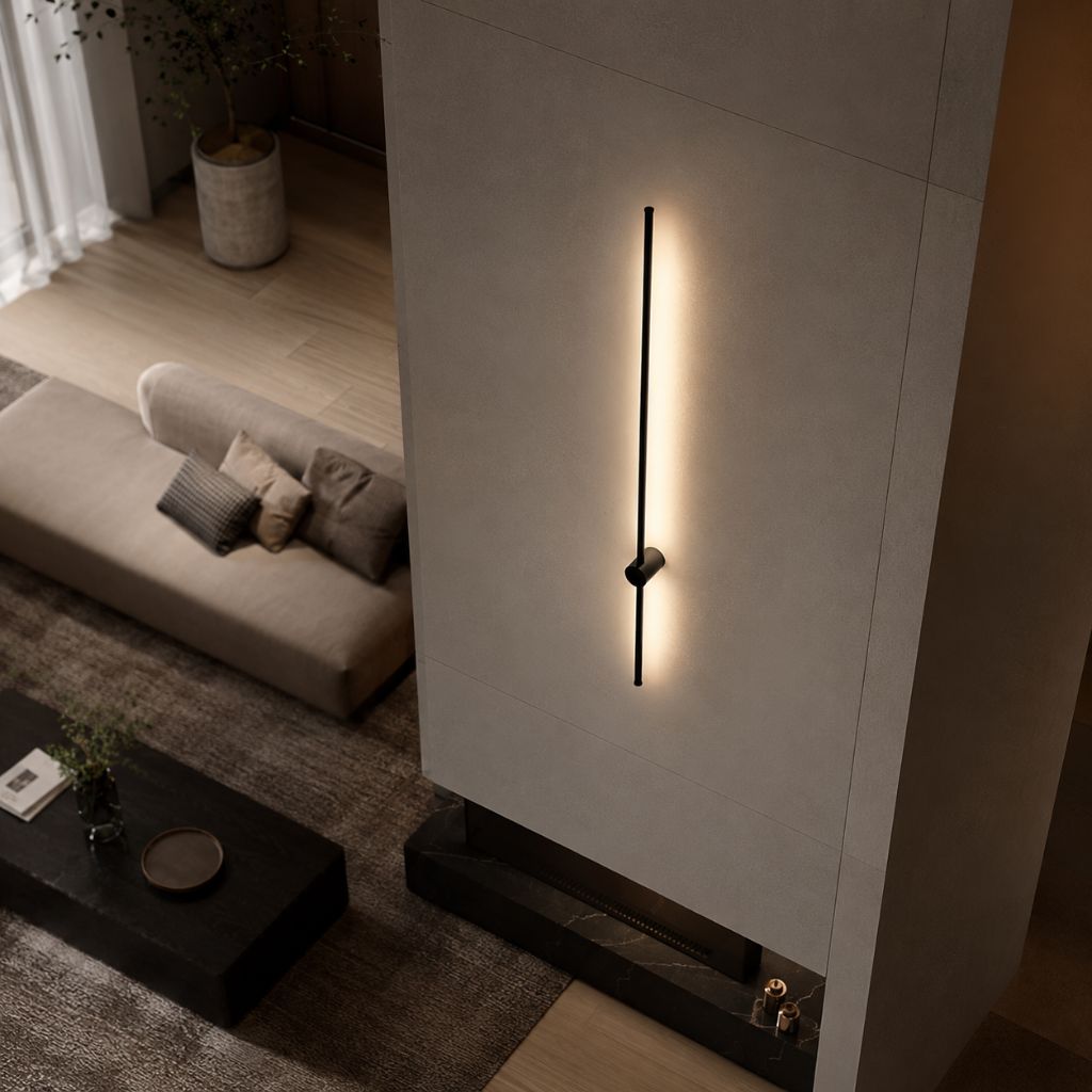 Minimalistische LED-Wandleuchte aus Aluminium 60–80 cm Schwarz Gold Wohnzimmer Schlafzimmer Flur Modernes, schlichtes Design | Sansoti