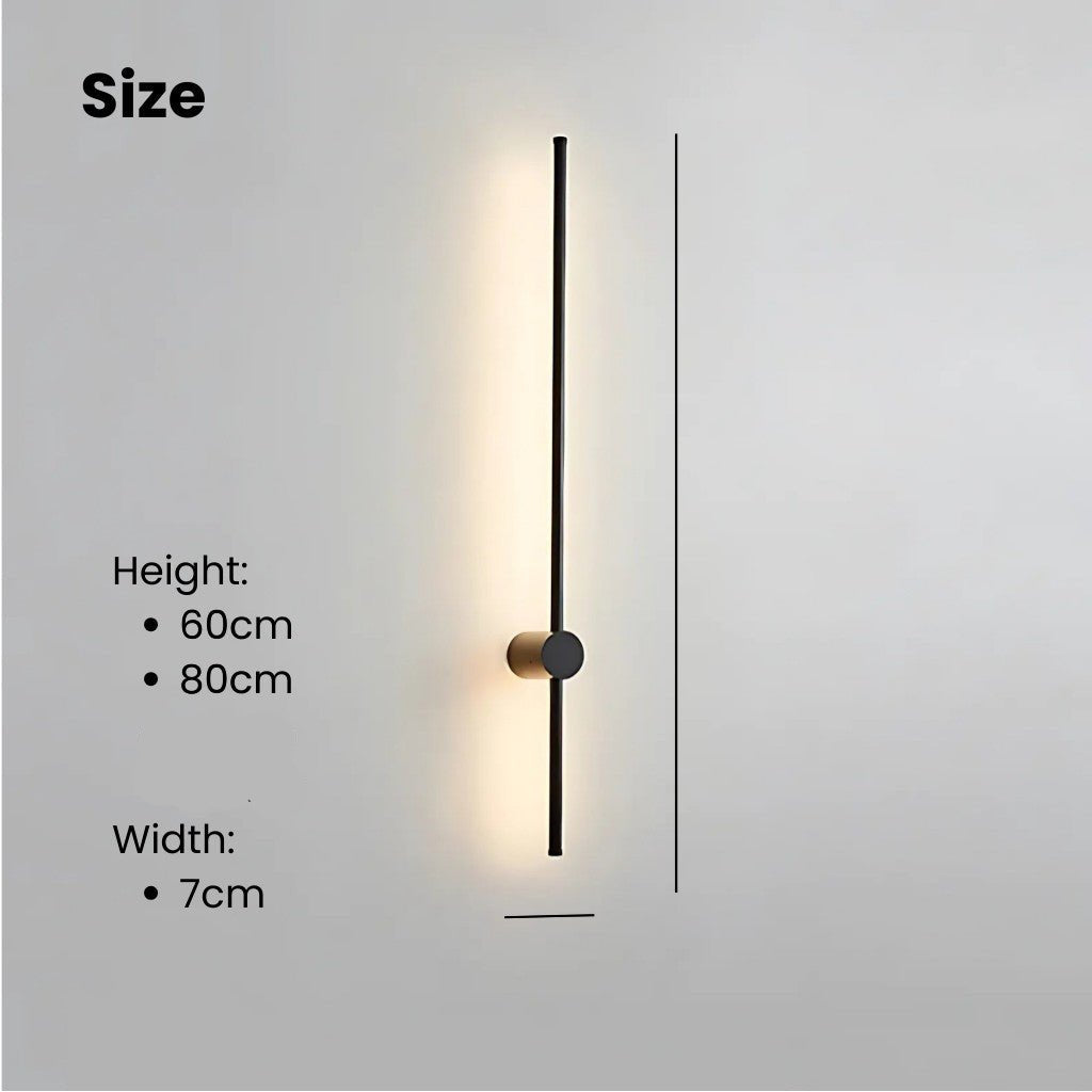 Minimalistische LED-Wandleuchte aus Aluminium 60–80 cm Schwarz Gold Wohnzimmer Schlafzimmer Flur Modernes, schlichtes Design | Sansoti