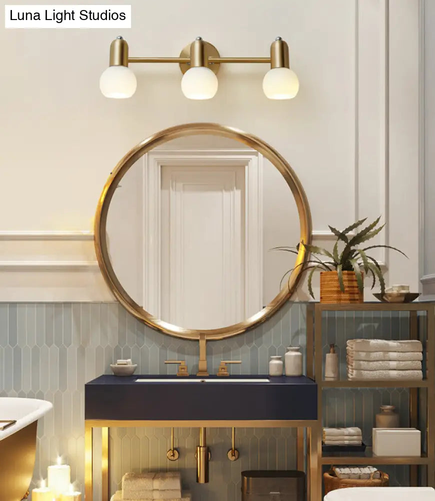Wandleuchte mit Spiegel, Messing und Glasschirm, Badezimmer- und Flurbeleuchtung, 2 oder 3 Leuchtmittel, modernes Design | Sansoti