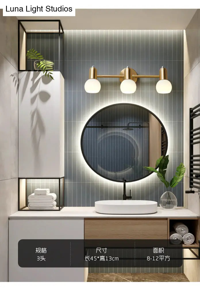 Wandleuchte mit Spiegel, Messing und Glasschirm, Badezimmer- und Flurbeleuchtung, 2 oder 3 Leuchtmittel, modernes Design | Sansoti
