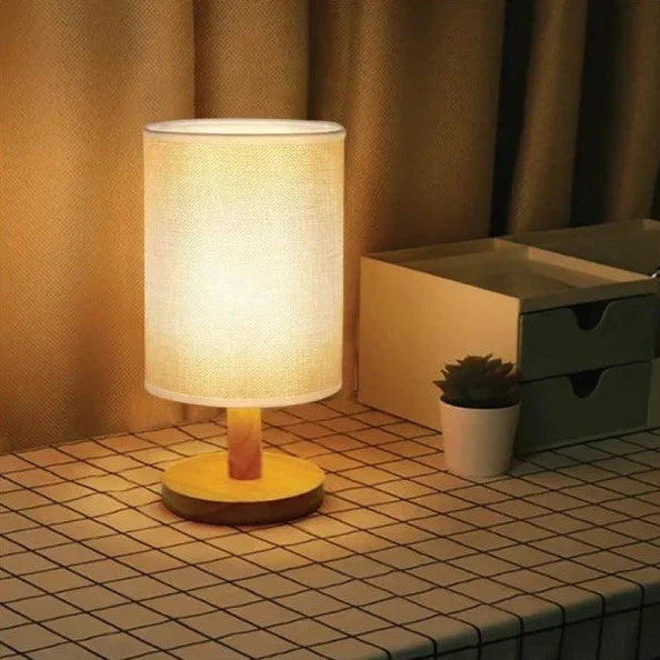 Organische Tafellamp Hout & Linnen – Dimbaar met Afstandsbediening & Touch | 3 Lichtkleuren | Sansoti