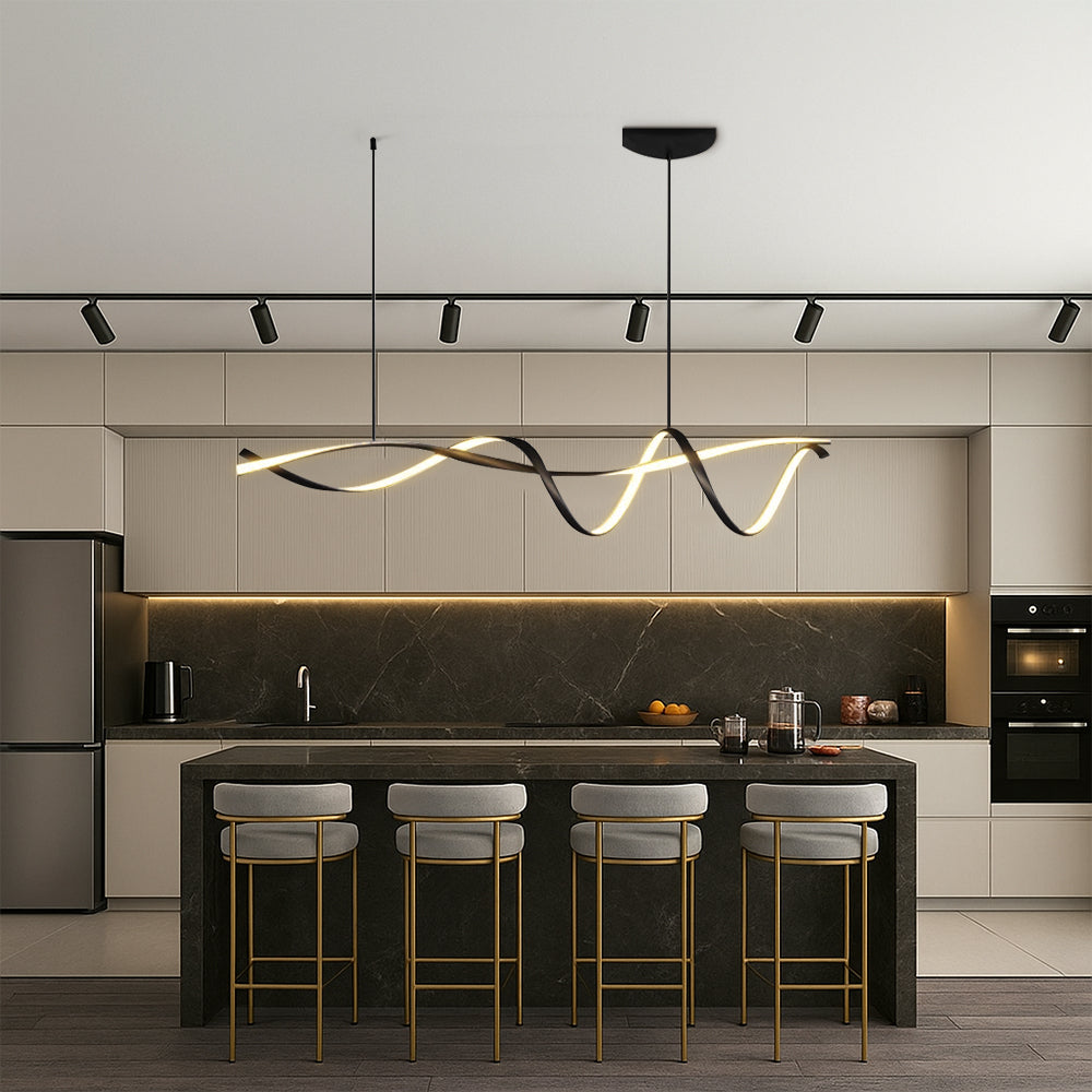 Suspension scandinave pour table de cuisine design linéaire E27 réglable pour salle à manger, îlot de cuisine et bar minimaliste | Sansoti