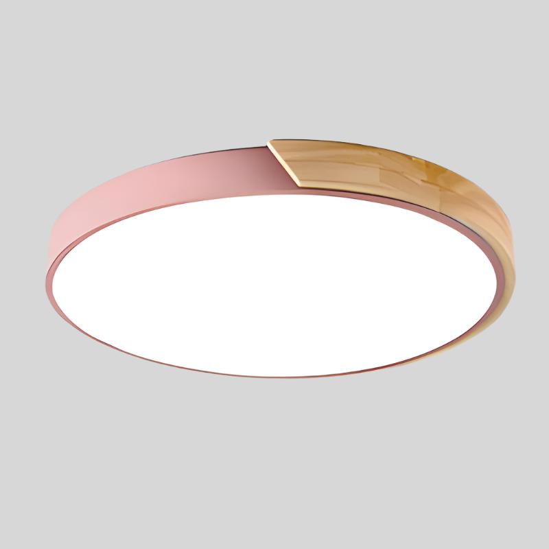 Scandinavian Ceiling Lamp with Wood Accent Macaron Shape Modern Ambient Lighting Living Room Bedroom | Sansoti