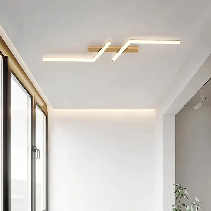 Plafonnier Zigzag LED au design géométrique moderne noir et or 60cm 80cm pour salon, chambre et entrée, dimmable | Sansoti