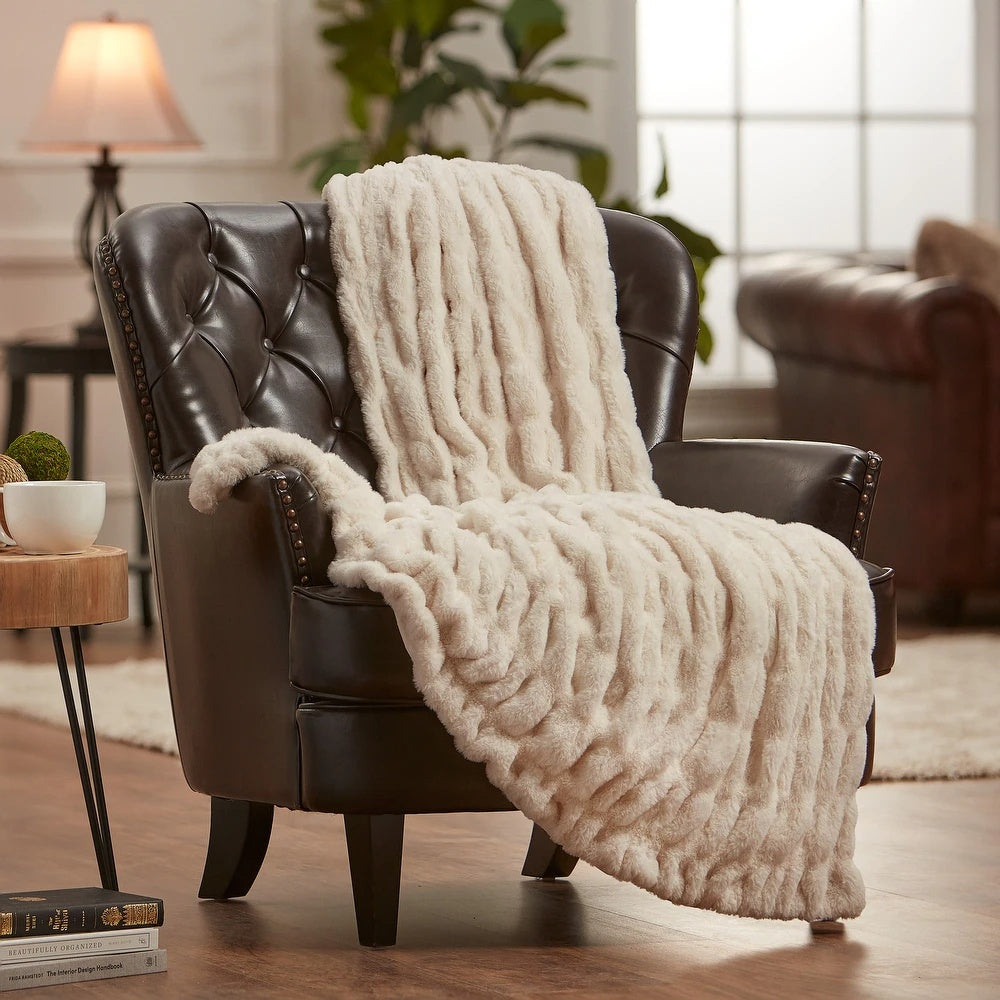 Faux Fur Throw Double-Sided Velvety Soft Warm Comfortable Decorative Cozy Living Room Bedroom | Sansoti