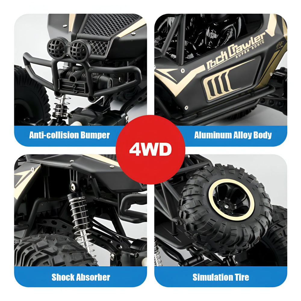 Bestuurbare Monstertruck Terreinwagen Metalen Chassis 4WD RC Auto Zwart Goud | Sansoti