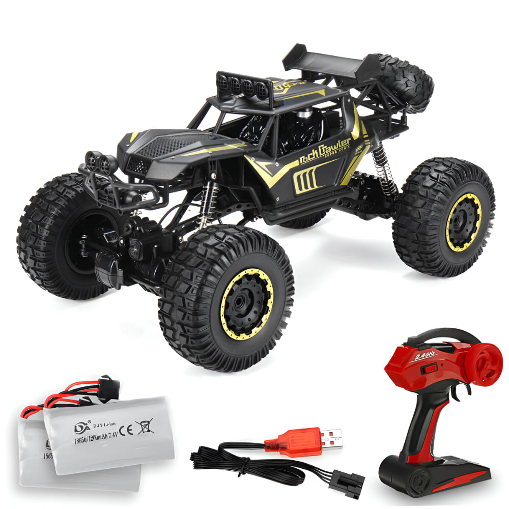 Bestuurbare Monstertruck Terreinwagen Metalen Chassis 4WD RC Auto Zwart Goud | Sansoti
