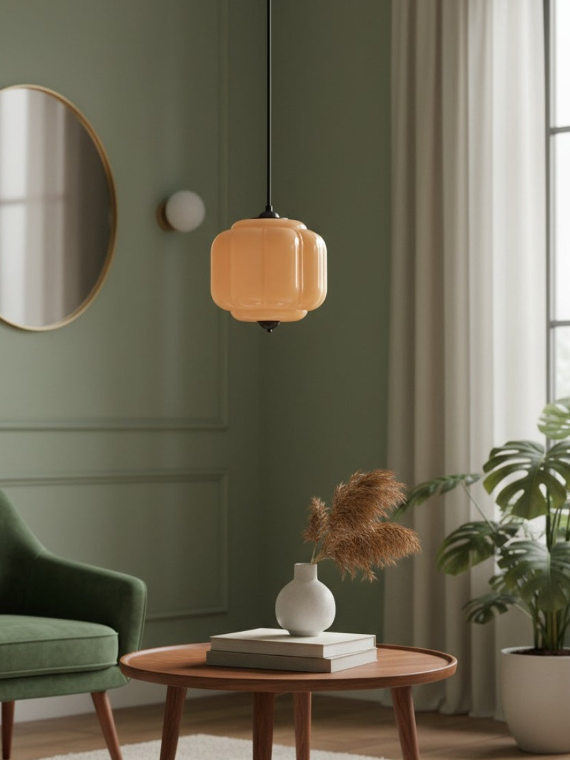 Vintage Kroonluchter met Crèmekleurige Glazen Kappen – Hanglamp in Retro-Stijl voor Eetkamer & Woonkamer | Sansoti