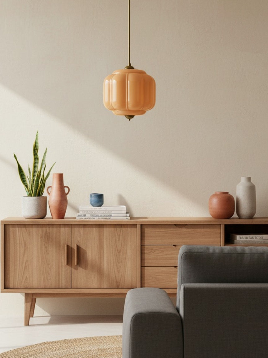 Vintage Kroonluchter met Crèmekleurige Glazen Kappen – Hanglamp in Retro-Stijl voor Eetkamer & Woonkamer | Sansoti