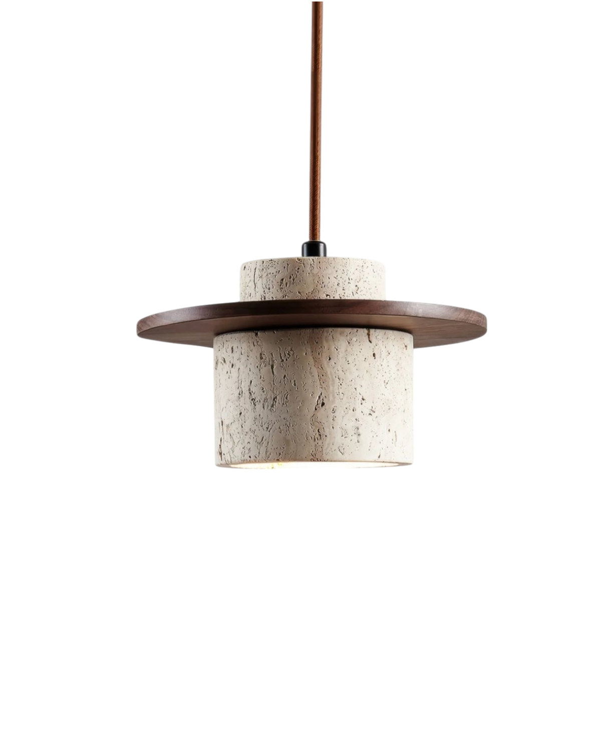 Hanglamp natuursteen travertijn met walnoot accent modern design | Sansoti