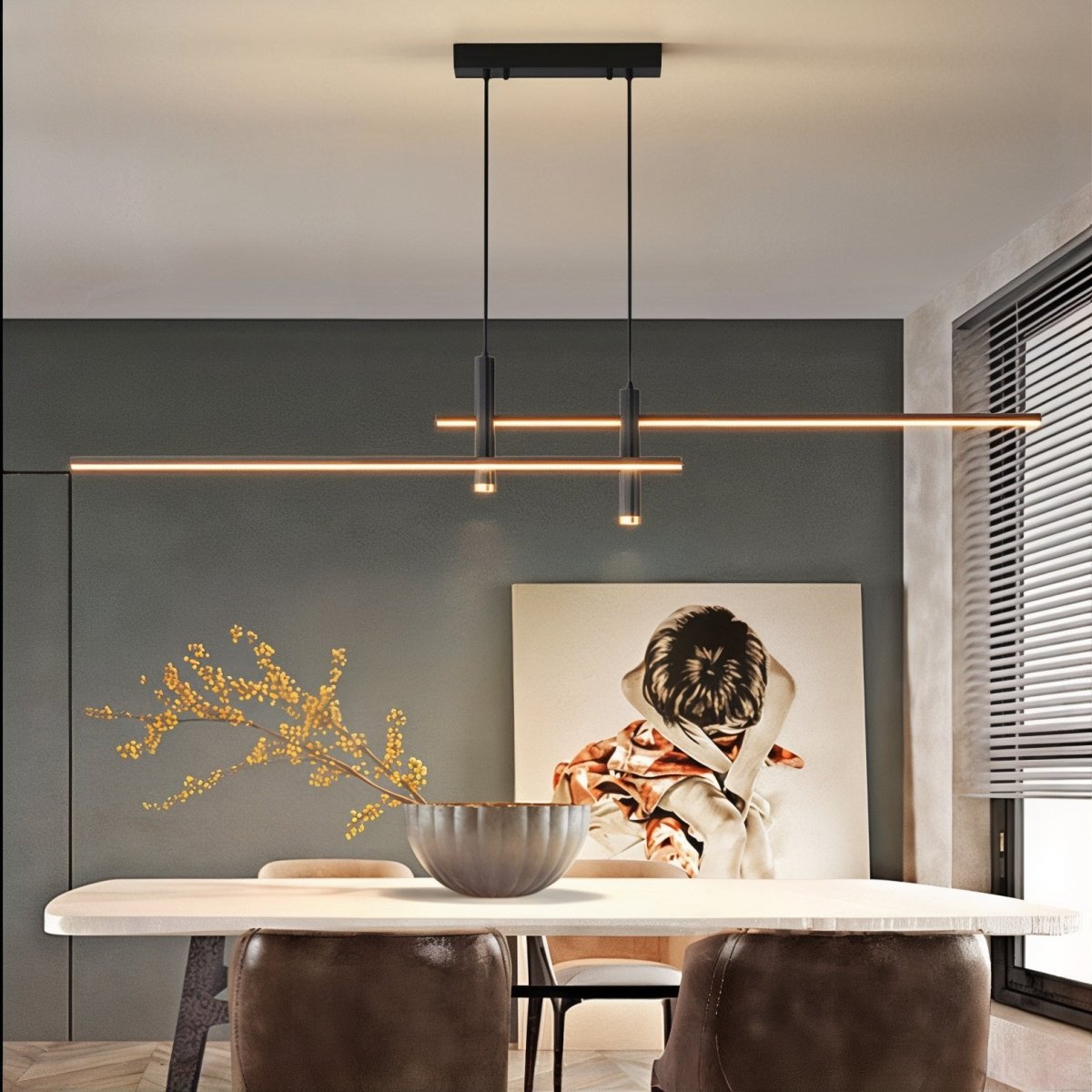 Lineare dimmbare LED-Hängeleuchte mit verstellbarem Kabel für Esstisch und Kücheninsel, moderne Beleuchtung, Schwarz | Sansoti