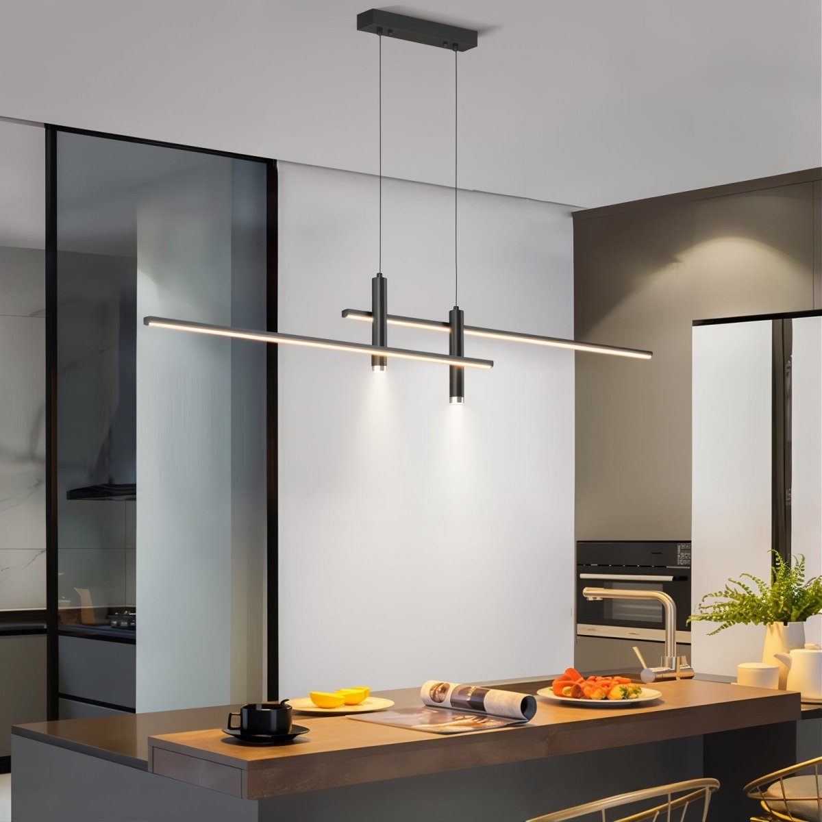 Lineare dimmbare LED-Hängeleuchte mit verstellbarem Kabel für Esstisch und Kücheninsel, moderne Beleuchtung, Schwarz | Sansoti