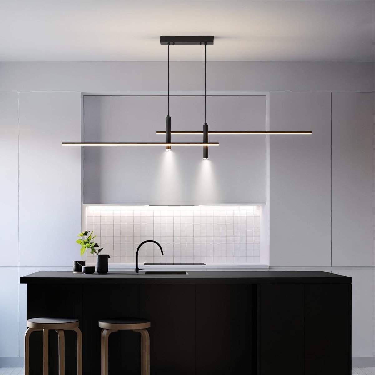 Lineare dimmbare LED-Hängeleuchte mit verstellbarem Kabel für Esstisch und Kücheninsel, moderne Beleuchtung, Schwarz | Sansoti