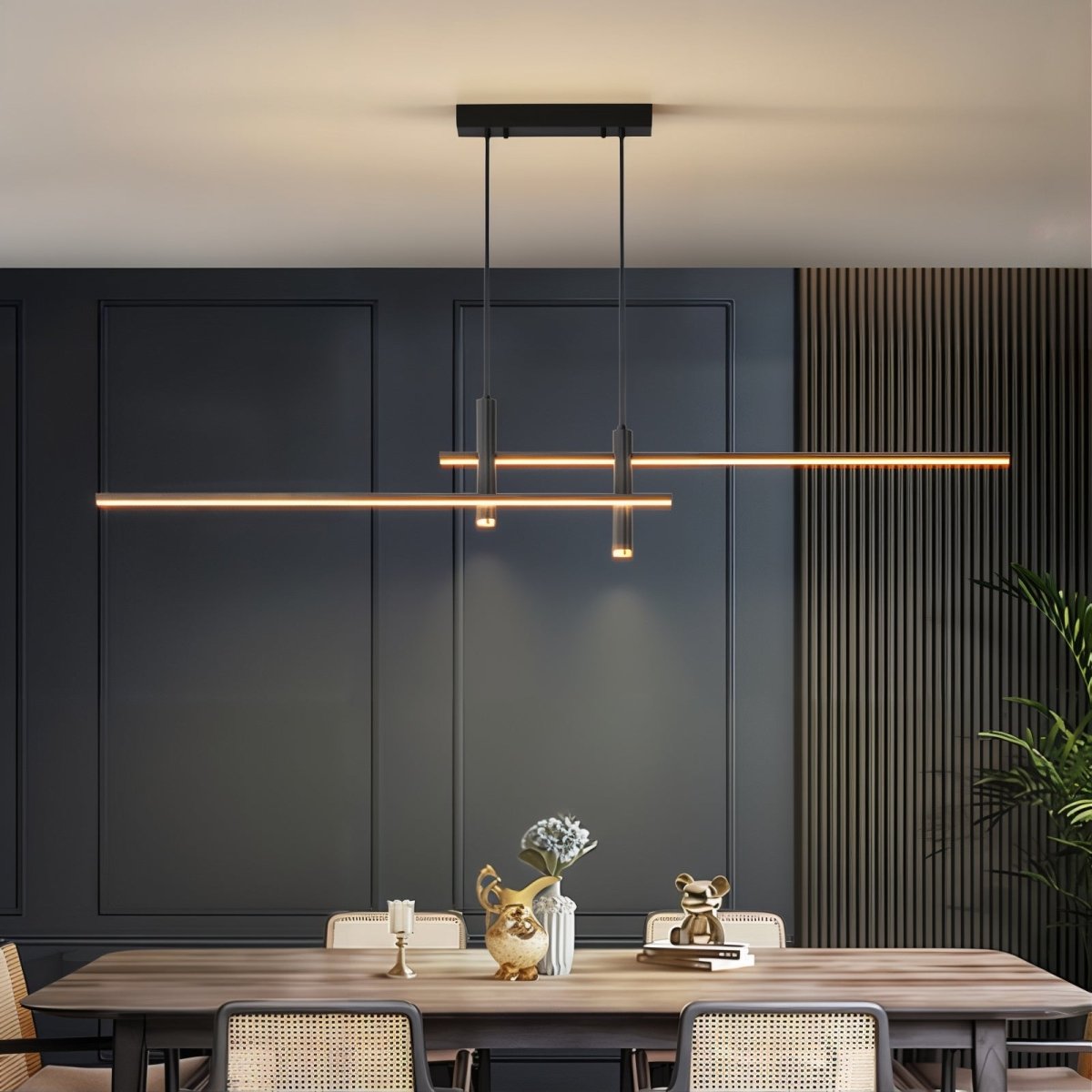 Lineare dimmbare LED-Hängeleuchte mit verstellbarem Kabel für Esstisch und Kücheninsel, moderne Beleuchtung, Schwarz | Sansoti