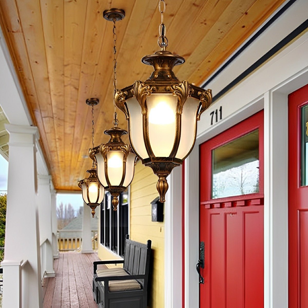 Suspension LED étanche pour extérieur, verre vintage et aluminium, IP65, lampe de jardin, éclairage de terrasse et de balcon | Sansoti