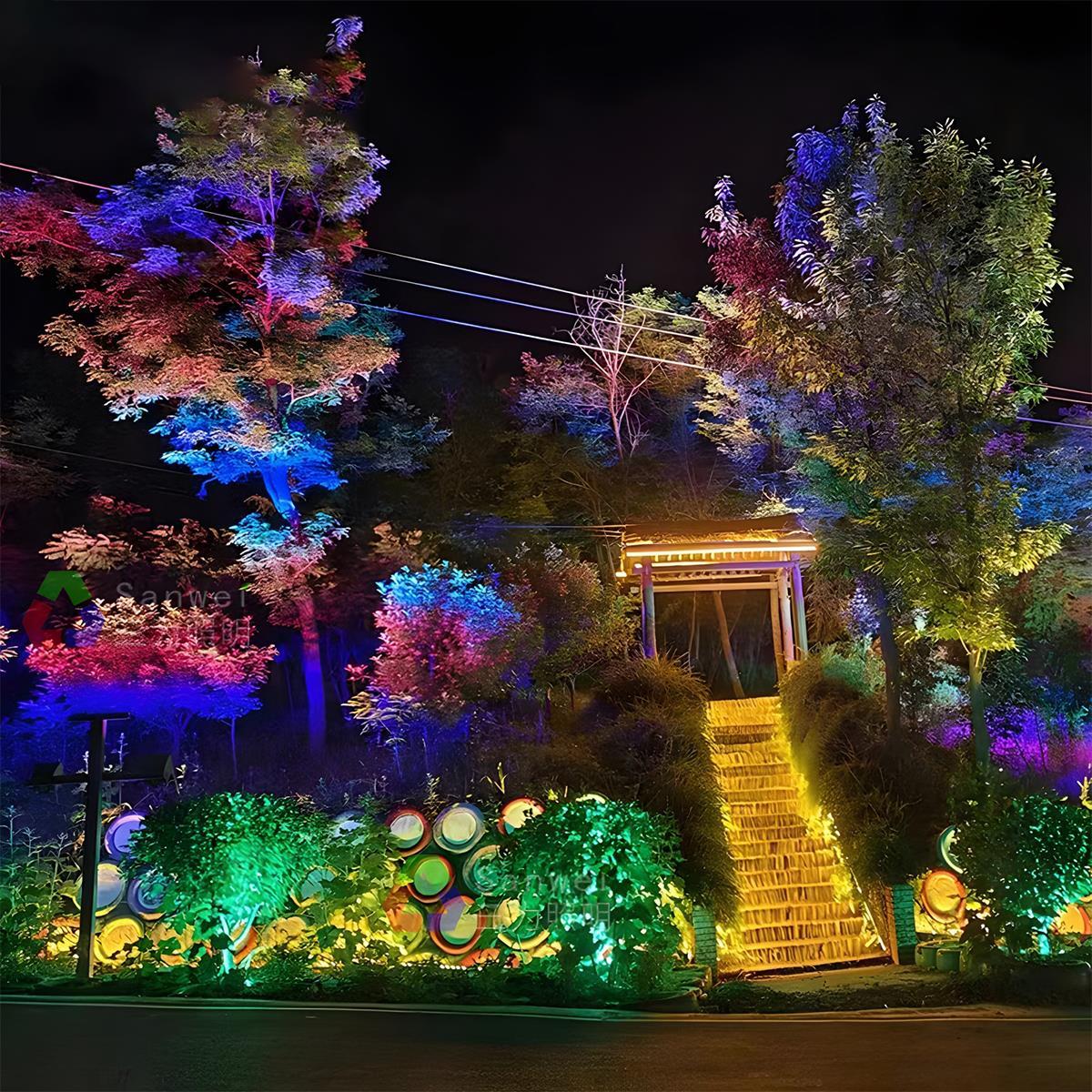 LED-Gartenstrahler RGB Wasserdicht IP65 Baumbeleuchtung Außenleuchte aus Aluminium Landschaftsbeleuchtung für Garten und Rasen | Sansoti