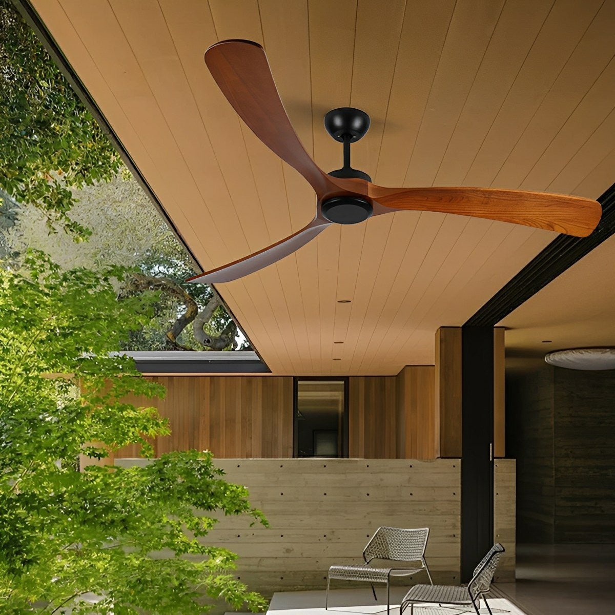 Ceiling Fan Walnut Black Reversible Water-Resistant 6 Speeds Remote Control Patio Bedroom | Sansoti
