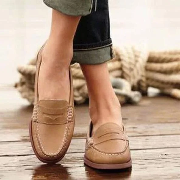 Mocassins pour femmes en cuir à talon bas, chaussures à enfiler rétro, confortables, vintage, décontractées, élégantes et quotidiennes | Sansoti