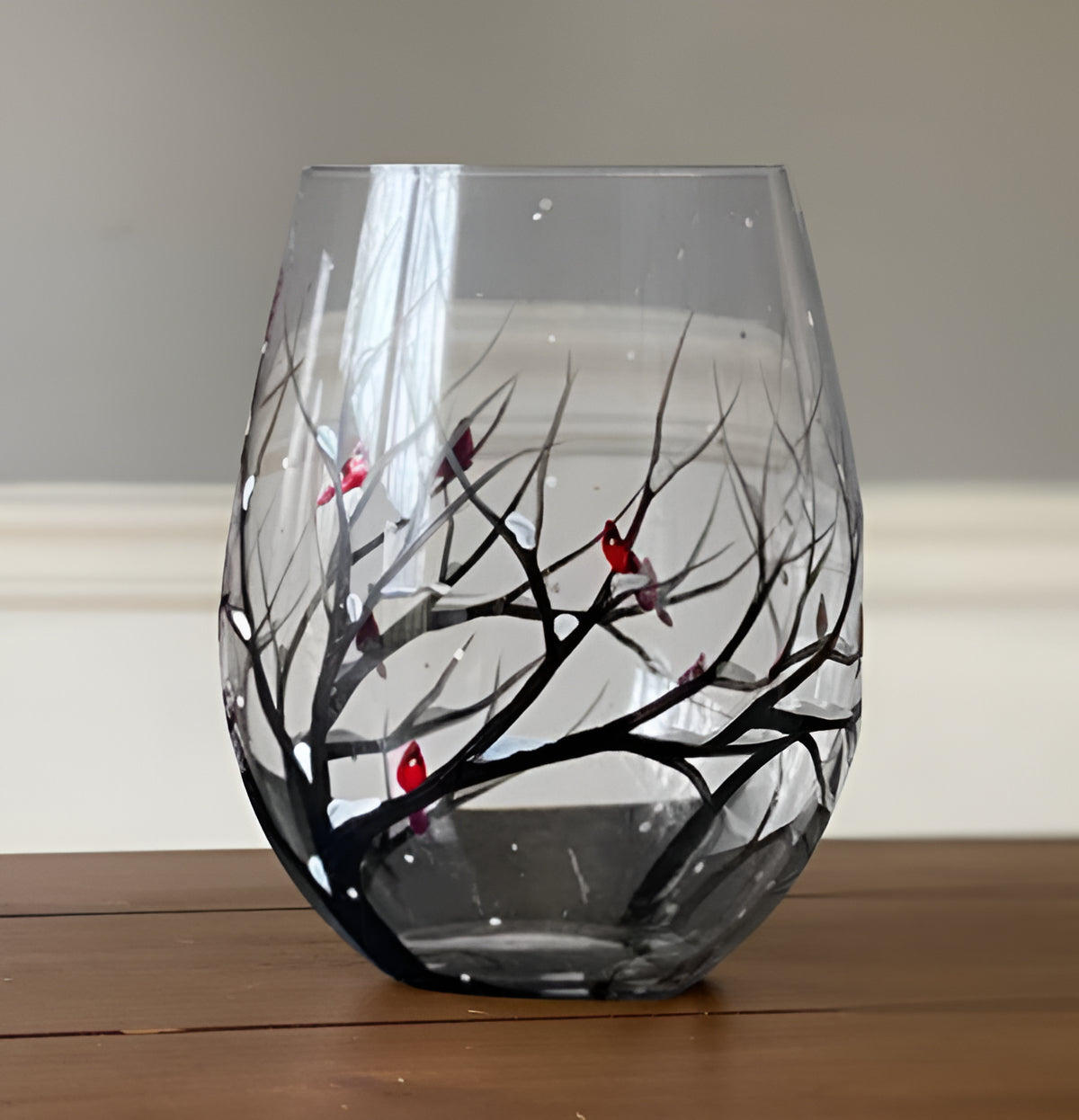 Verres à vin peints à la main, motif arbre des quatre saisons, 350 ml, verres artistiques avec pied ou sans pied | Sansoti