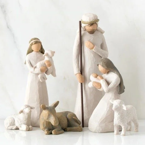 20-teiliges Weihnachtskrippen-Set aus handgefertigtem Holz mit Figuren von Maria, Josef, Hirten und Tieren als Weihnachtsdekoration für das Wohnzimmer | Sansoti