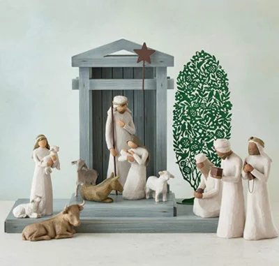20-teiliges Weihnachtskrippen-Set aus handgefertigtem Holz mit Figuren von Maria, Josef, Hirten und Tieren als Weihnachtsdekoration für das Wohnzimmer | Sansoti