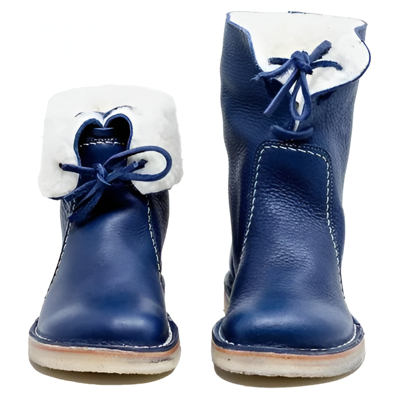 Lederstiefel mit Wollfutter, wasserabweisend, Damen-Winterstiefel, verstellbarer Schaft, umklappbar, warm und bequem | Sansoti