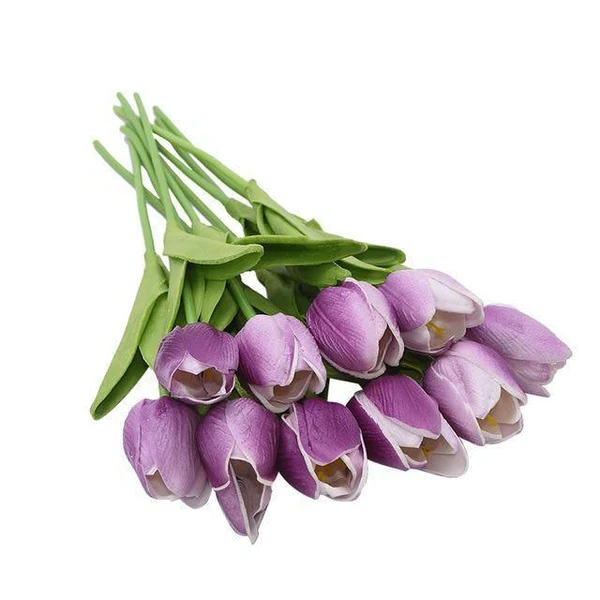 Künstliche Tulpen Set mit 10 Stück PU-Blumen Dekoration Wohnzimmer Vasenarrangement Natürliches Interieur-Styling Blumenstrauß | Sansoti
