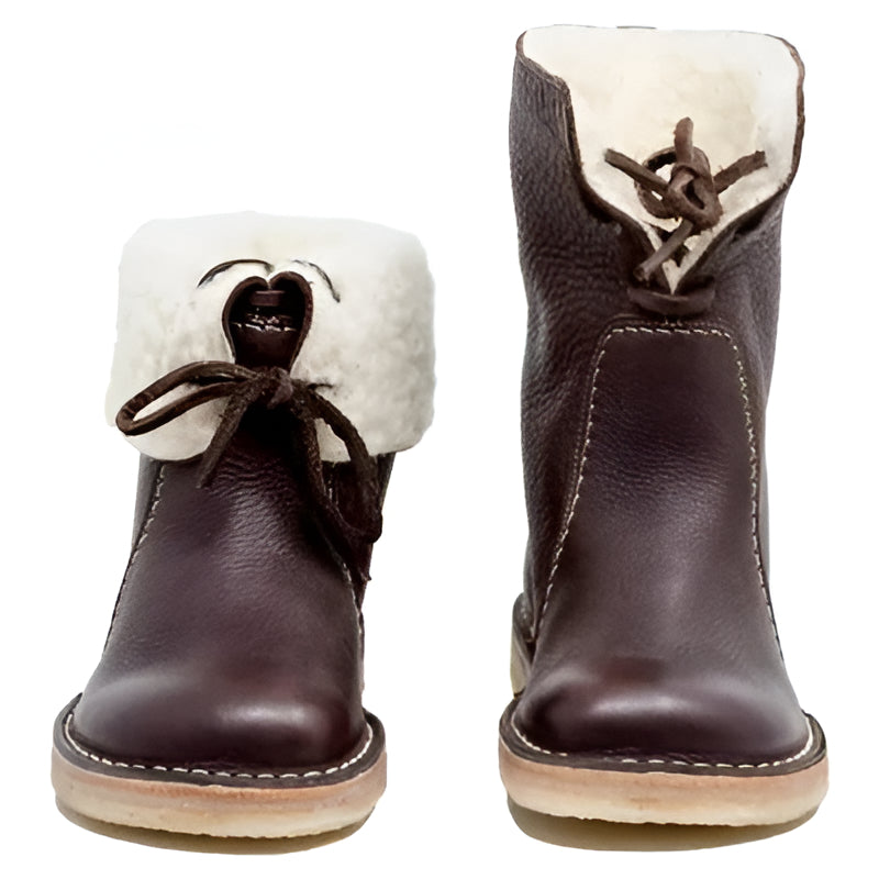 Lederstiefel mit Wollfutter, wasserabweisend, Damen-Winterstiefel, verstellbarer Schaft, umklappbar, warm und bequem | Sansoti