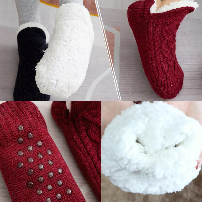Warm Non-Slip Women's House Socks with Fleece Lining and Grip System for Winter Days at Home Sleeping Comfort | Sansoti