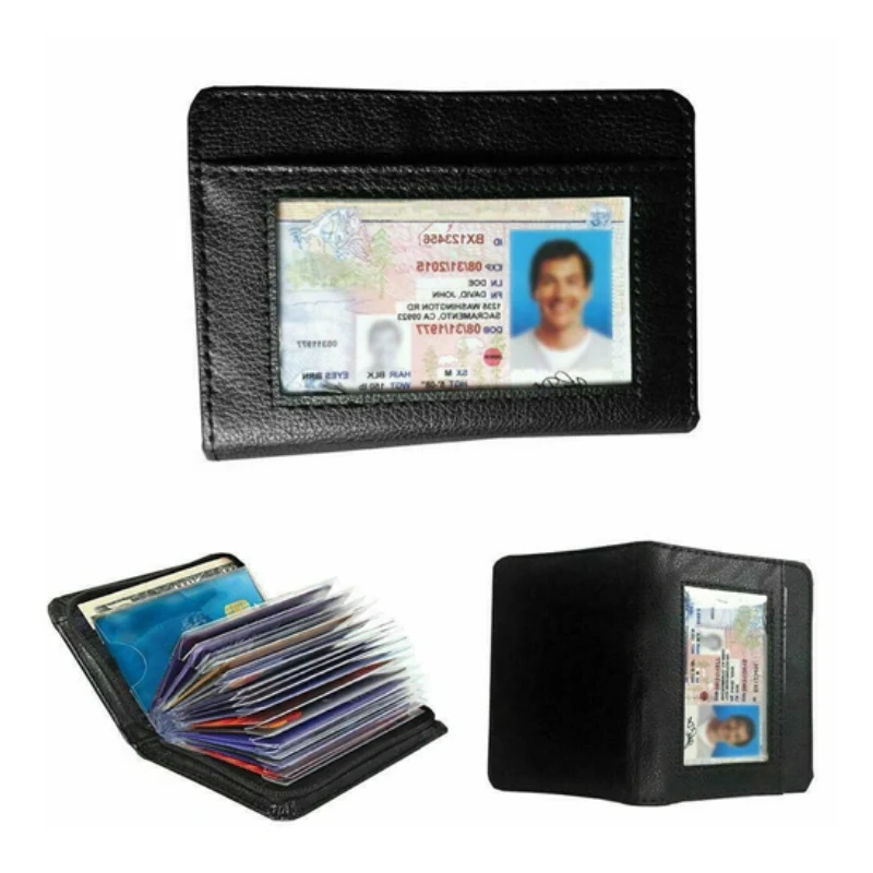 Portefeuille RFID avec fermeture à glissière 36 cartes aspect cuir noir protection porte-passeport portefeuille de voyage pour femme et homme | Sansoti