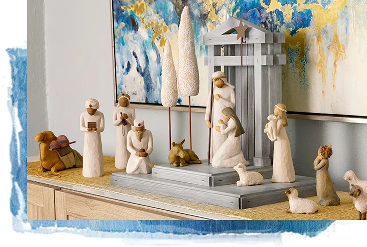20-teiliges Weihnachtskrippen-Set aus handgefertigtem Holz mit Figuren von Maria, Josef, Hirten und Tieren als Weihnachtsdekoration für das Wohnzimmer | Sansoti