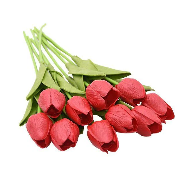 Künstliche Tulpen Set mit 10 Stück PU-Blumen Dekoration Wohnzimmer Vasenarrangement Natürliches Interieur-Styling Blumenstrauß | Sansoti