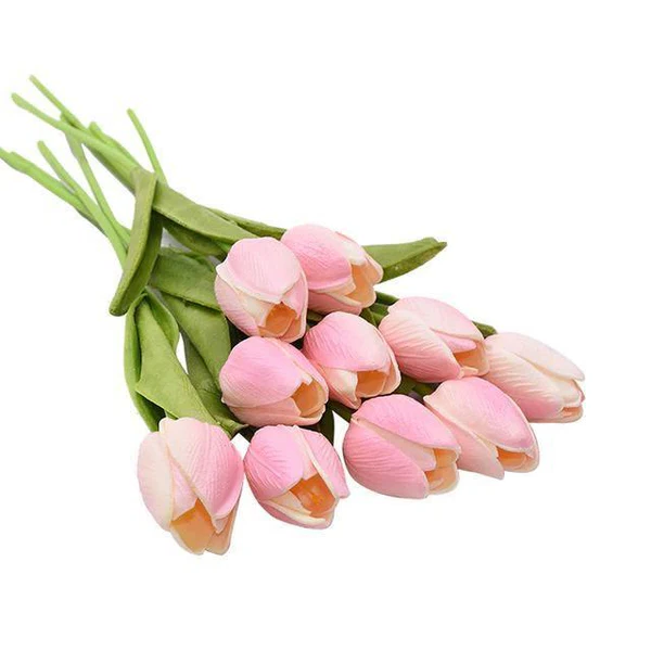 Künstliche Tulpen Set mit 10 Stück PU-Blumen Dekoration Wohnzimmer Vasenarrangement Natürliches Interieur-Styling Blumenstrauß | Sansoti