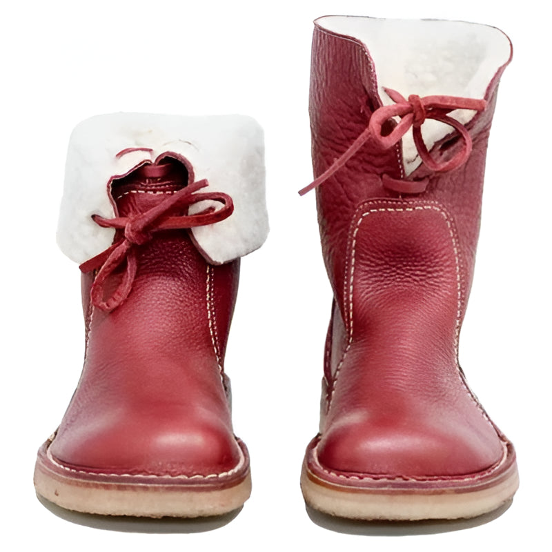 Lederstiefel mit Wollfutter, wasserabweisend, Damen-Winterstiefel, verstellbarer Schaft, umklappbar, warm und bequem | Sansoti
