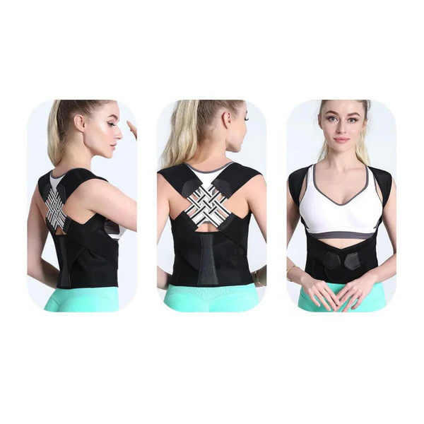 Correcteur de posture réglable avec soutien du dos, noir et rose, pour le confort du cou, des épaules et du dos et l’amélioration de la posture | Sansoti
