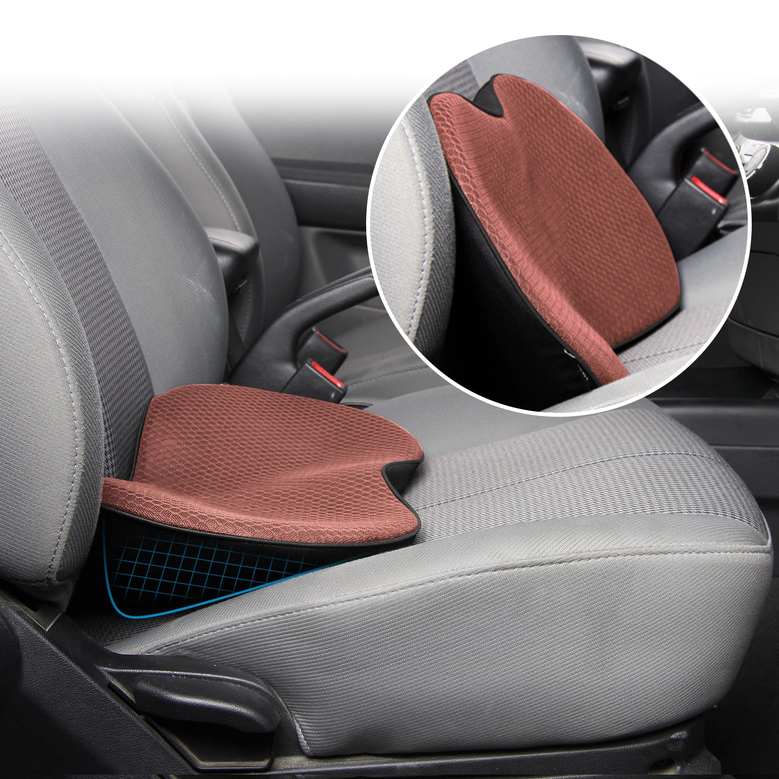 Ergonomiczna podwyższająca poduszka samochodowa z pianką memory foam zapewniająca optymalny komfort jazdy, wsparcie i lepszą widoczność | Sansoti